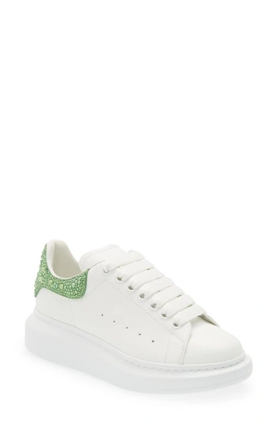 Alexander Mcqueen Oversize Crystal Accented Sneaker In White/acid Green