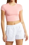 Alo Yoga Adapt Alosoft Short Sleeve Crop Top In Strawberry Lemonade