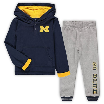 Colosseum Kids' Toddler  Navy/heathered Gray Michigan Wolverines Poppies Hoodie And Sweatpants Set