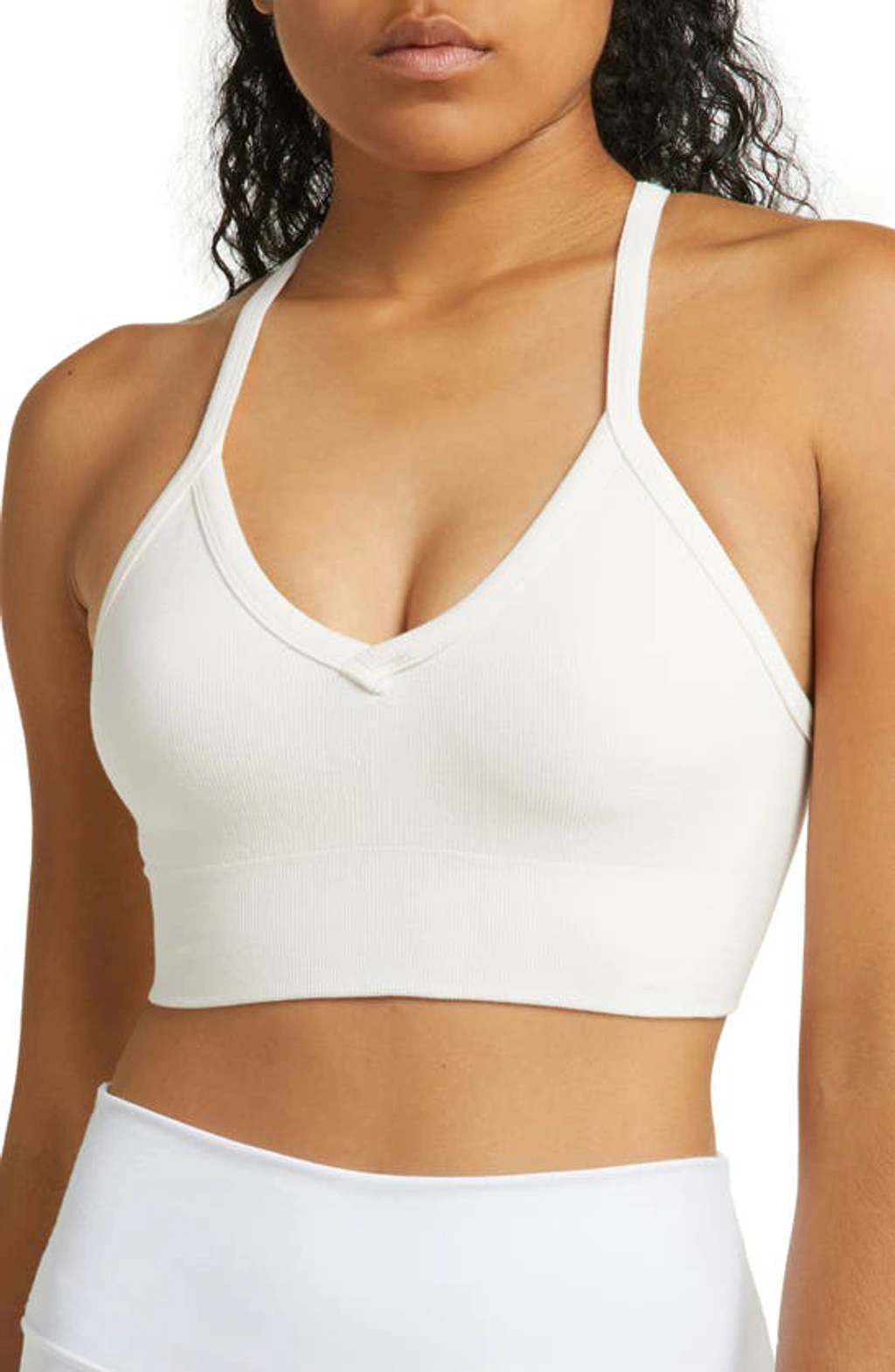 Alo Yoga Seamless Rib Low Back Sports Bra In Ivory | ModeSens