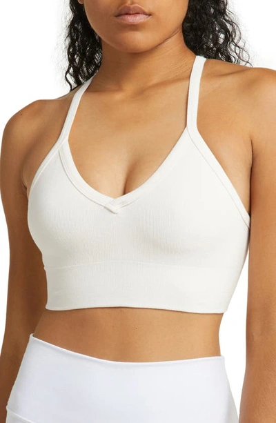Alo Yoga Seamless Rib Low Back Sports Bra In Ivory