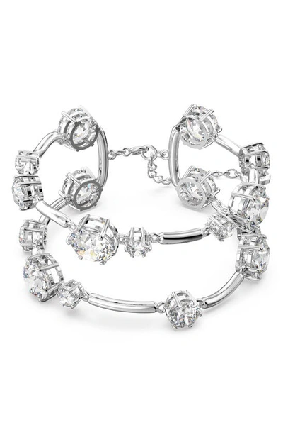 Swarovski Silver-tone Constella Crystal Two Row Bangle Bracelet