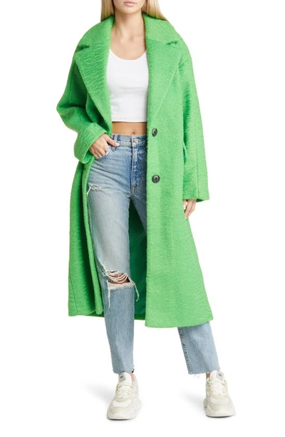 Topshop Extreme Shoulder Brushed Crombie Coat In Green