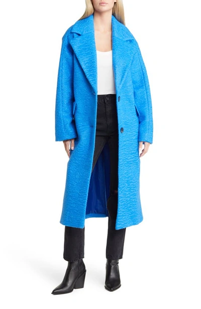 Topshop Extreme Shoulder Brushed Crombie Coat In Blue ModeSens