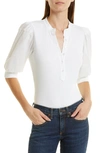 Veronica Beard Coralee Puff Sleeve Henley T-shirt In White