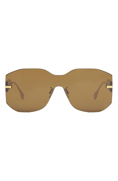 Fendi Rectangular Metal Shield Sunglasses In Shiny Endura Gold / Brown