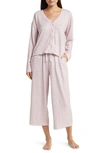 Splendid Print Long Sleeve Crop Pajamas In Heaven Pink-brown Stripe