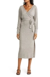Loveappella Long Sleeve Faux Wrap Midi Dress In Natural