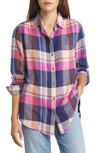 Beachlunchlounge Plaid Button-up Shirt In Berry Shake