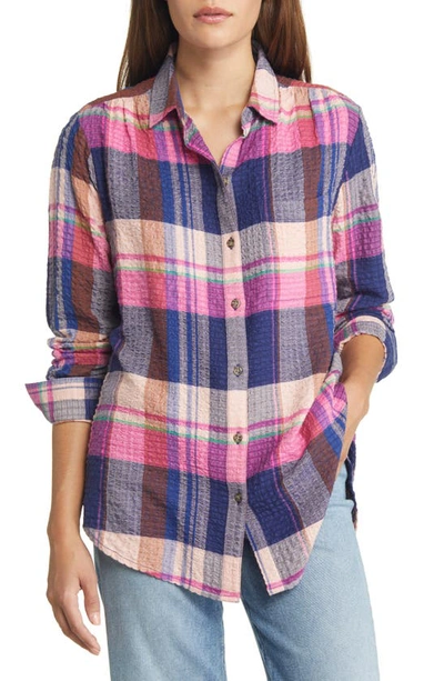 Beachlunchlounge Plaid Button-up Shirt In Berry Shake