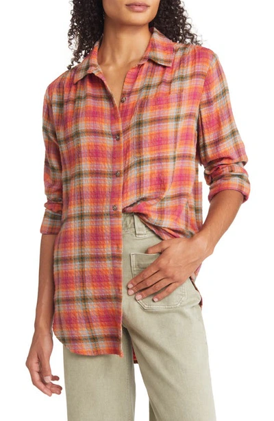 Beachlunchlounge Plaid Button-up Shirt In Habenero