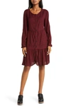 Beachlunchlounge Plaid Tiered Long Sleeve Button-down Dress In Sangria