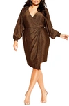 CITY CHIC CITY CHIC PARTY LIGHTS SHIMMER LONG SLEEVE DRESS