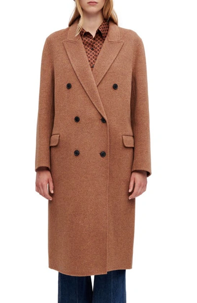 Maje Galarita Double Breasted Wool Blend Coat In Brown