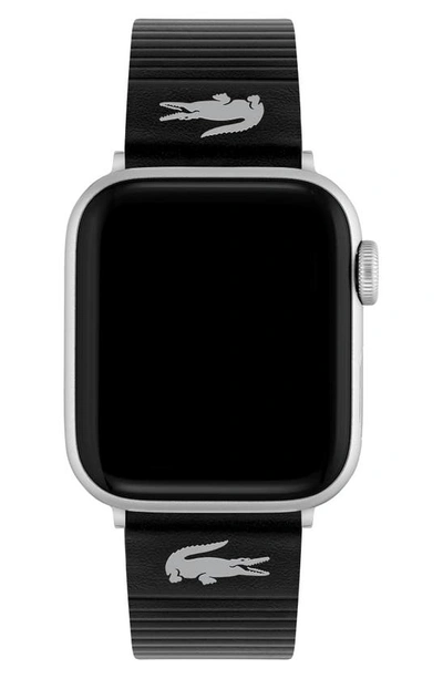 Lacoste Striping Leather Apple Watch® Watchband In Black