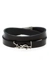 Saint Laurent Leather Ysl Monogram Double-wrap Bracelet, Black In It/s