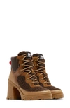 Sorel Brex™ Leather & Faux Shearling Block Heel Lace-up Bootie In Brown