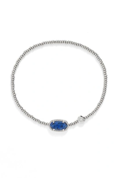 Kendra Scott Grayson Crushed Gemstone Charm Beaded Stretch Bracelet In Rhodium Plated In Rhodium Blue Dumoitierite
