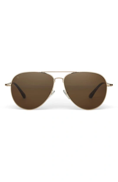 Toms Hudson 60mm Polarized Aviator Sunglasses In Shiny Gold/ Solid Brown Polar
