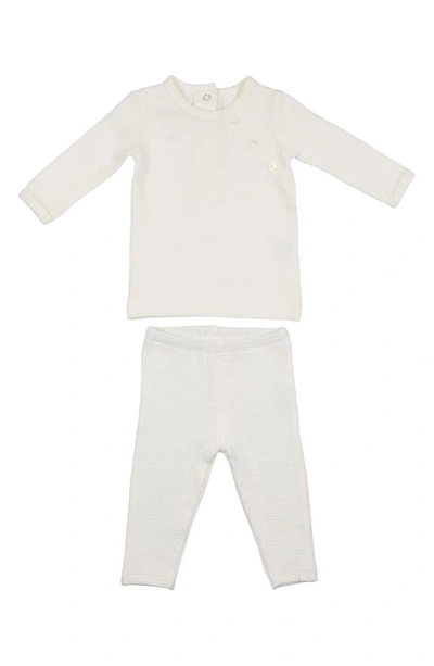 Maniere Babies' Quilted Waffle Stretch Cotton Shirt & Leggings Set In Ivory