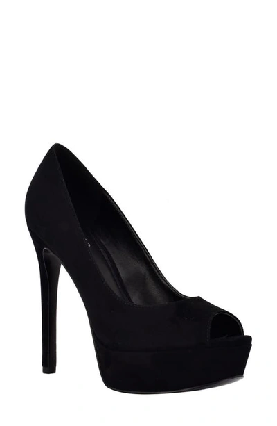 Guess Women's Cacei Peep Toe Platform Pumps In Black Suede