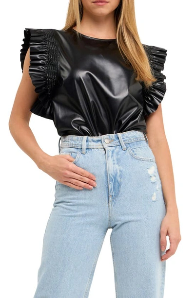 English Factory Faux Leather Top In Black