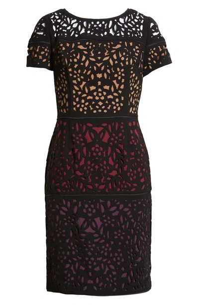 Shani Lace Colorblock Sheath Dress In Black Berry