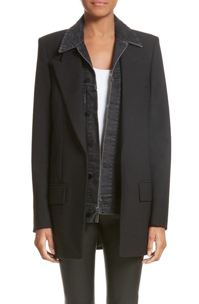 Alexander Wang Denim & Wool Blend Layered Jacket In Black