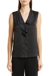 Misook Waterfall Ruffle Crepe De Chine Blouse In Black