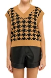 Endless Rose Houndstooth Sweater Vest In Camel