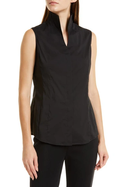 Misook Sleeveless Stretch-cotton Blouse In Black
