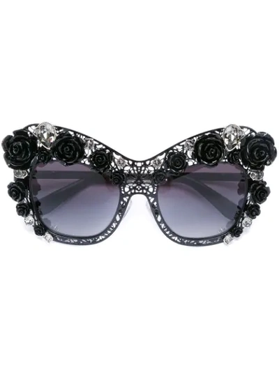Dolce & Gabbana Lace Bouquet Sunglasses In Black