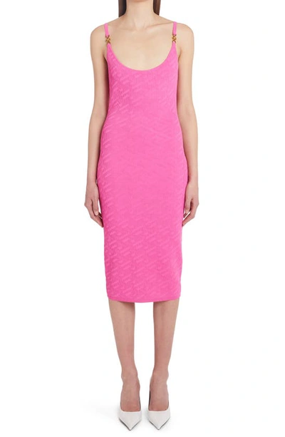 Versace Embellished Jacquard-knit Midi Dress In Pink