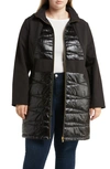 Via Spiga Mixed Media Water Repellent Longline Coat In Black