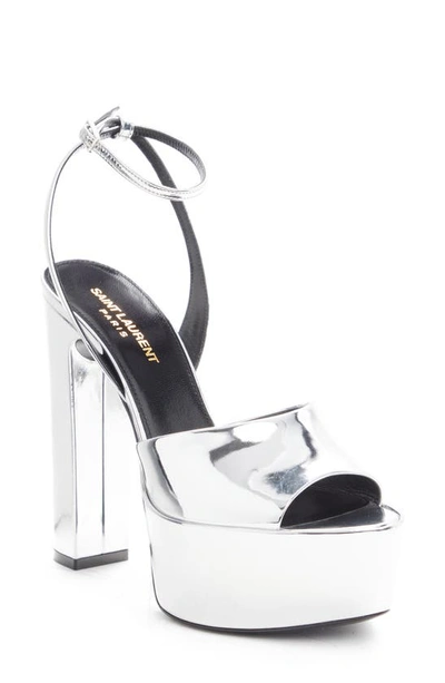 Saint Laurent Jodie Metallic Platform Sandals In Silver