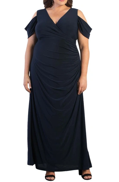 Kiyonna Gala Glam Cold Shoulder Gown In Nocturnal Navy