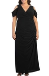 Kiyonna Gala Glam Cold Shoulder Gown In Onyx