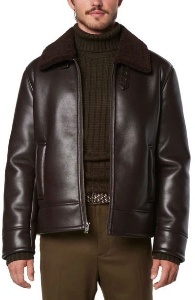 Andrew Marc Cadman Faux Shearling Pilot Jacket In Brown