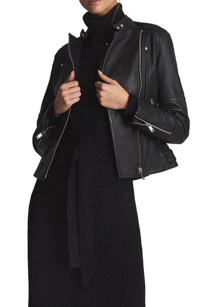 Reiss Tallis Leather Biker Jacket In Black