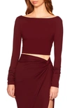 Susana Monaco Long-sleeve Scoop-back Crop Top In Port