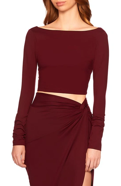 Susana Monaco Long-sleeve Scoop-back Crop Top In Port