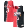 MITCHELL & NESS MITCHELL & NESS ALLEN IVERSON RED/BLACK PHILADELPHIA 76ERS HARDWOOD CLASSICS TIE-DYE NAME & NUMBER T