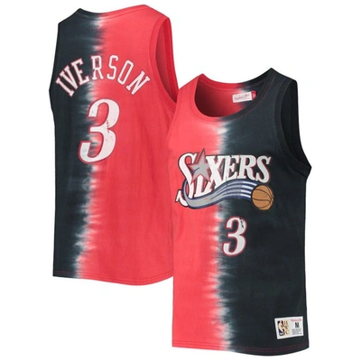 Mitchell & Ness Allen Iverson Red/black Philadelphia 76ers Hardwood Classics Tie-dye Name & Number T
