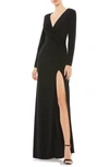 MAC DUGGAL RUCHED JERSEY LONG SLEEVE COLUMN GOWN