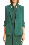 Cinq À Sept Khloe Ruched Sleeve Blazer In Dark Emerald