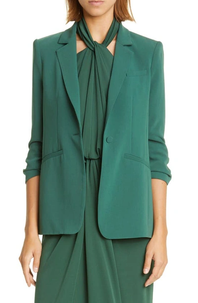 Cinq À Sept Khloe Ruched Sleeve Blazer In Dark Emerald