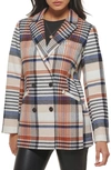 Levi's Double Breasted Wool Blend Blazer In Cream/ Rust/ Navy Plaid