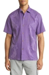 Tommy Bahama Bali Border Floral Jacquard Short Sleeve Silk Button-up Shirt In Hot Viola