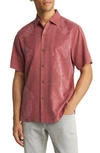 Tommy Bahama Bali Border Floral Jacquard Short Sleeve Silk Button-up Shirt In Sangria Red