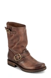 Frye Veronica Leather Buckle Short Moto Boots In Stone - Tonara